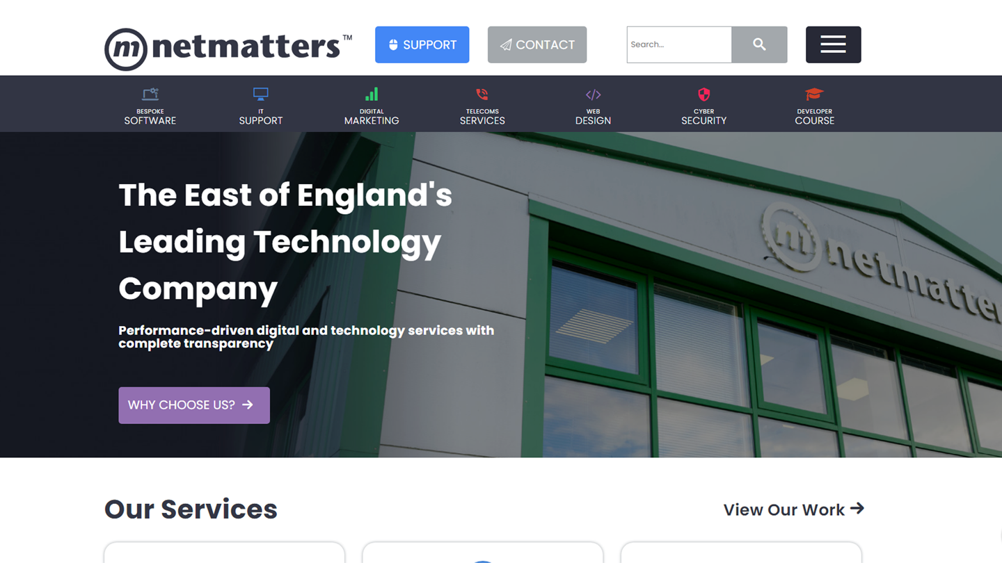 screenshot of replica Netmatters homepage